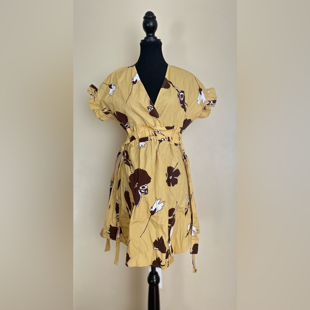 Chepe Italian Floral Yellow Wrap cotton mini Dress